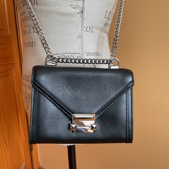 Michael Kors Black Leather Whitney Handbag with Silver Chain - Picture 2 of 12